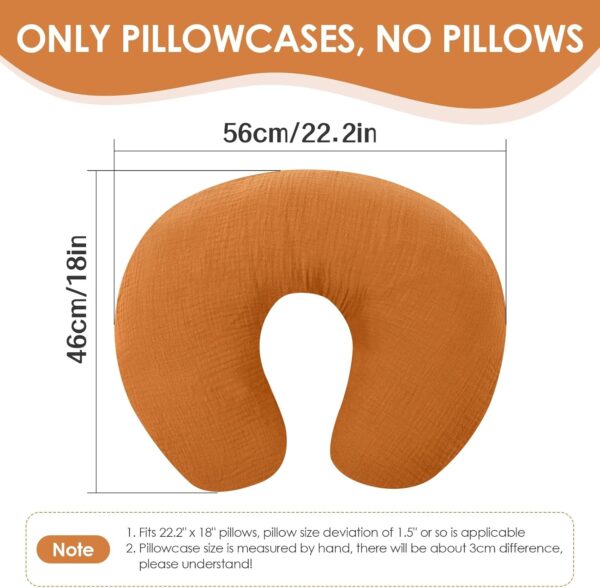 Winmany 2 Pack Baby Muslin Nursing Pillow Covers Newborn Neutral Boys Girls Breastfeeding Slipcover Stretchy and Soft Removable Cover for 22.5" x 18" Nursing Pillow (Beige + Brown) - Image 2