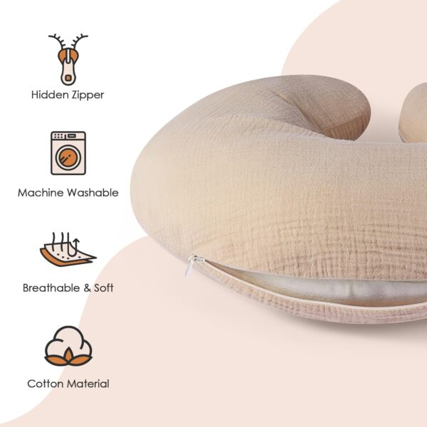 Winmany 2 Pack Baby Muslin Nursing Pillow Covers Newborn Neutral Boys Girls Breastfeeding Slipcover Stretchy and Soft Removable Cover for 22.5" x 18" Nursing Pillow (Beige + Brown) - Image 3