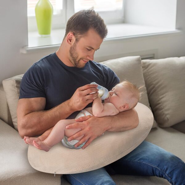 Winmany 2 Pack Baby Muslin Nursing Pillow Covers Newborn Neutral Boys Girls Breastfeeding Slipcover Stretchy and Soft Removable Cover for 22.5" x 18" Nursing Pillow (Beige + Brown) - Image 6