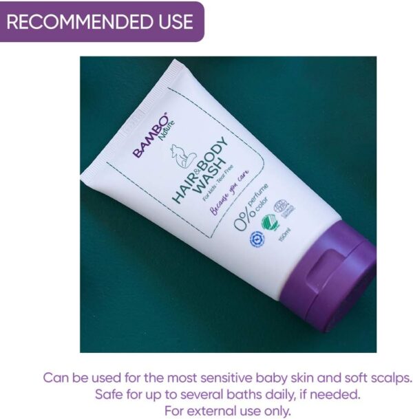 Bambo Nature Kids Shampoo & Body Wash, Eco-Labelled Baby Bath Wash For Sensitive Skin, Tear-Free Baby Shampoo, Organic & Vegan Baby Wash For Clean & Happy Baby, Sustainable Baby Hair & Body Wash 150ml - Image 5