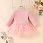 JiAmy Baby Girls Dress Outfits Sleeveless Floral Print Tulle Tutu Dresses Long Sleeve Waffle Cardigan Coat 2Pcs Clothes Set for Toddler Girl 6 Months-3 Years - Image 3