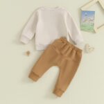Himllauen 2 Pcs Baby Boy Girl Autumn Winter Outfits Newborn Letter Print/Contrast Color Long Sleeve Round Neck Sweatshirt+Solid Color Pants Set Toddler Pants Suits - Image 3