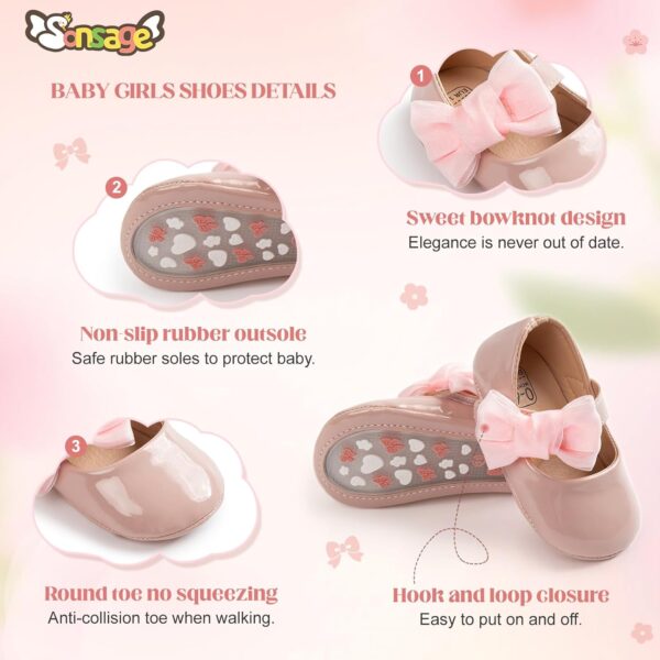 Sonsage Infant Baby Girls Bowknot Mary Jane Toddler PU Leather Soft Sole Princess Wedding Dress First Walking Flats Prewalker Newborn Ballet Shoes - Image 5