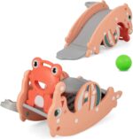 Maxmass Kids Rocking Horse and Slide Set, 3-in-1 Toddlers Rocker Slider with Basketball Hoop, Indoor Freestanding Slide Climber Playground for 18-36 Months (Pink) - Image 9
