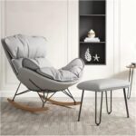 Nursery Rocking Chair with Ottoman High Back Glider Rocker Modern Upholstery Fabric Armchair (Gray)