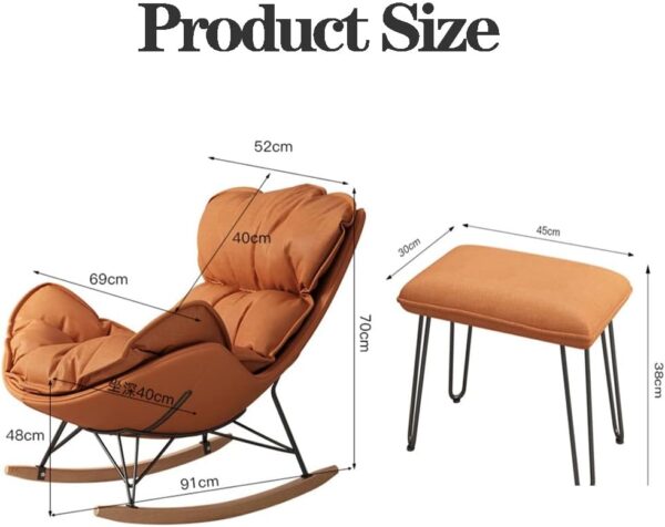 Nursery Rocking Chair with Ottoman High Back Glider Rocker Modern Upholstery Fabric Armchair (Gray) - Image 2