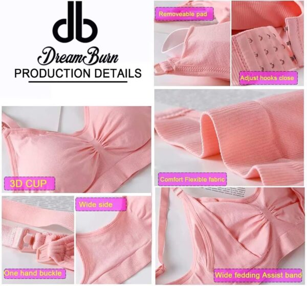 Dreamburn Maternity Nursing Bra Wireless Seamless Comfortable Breastfeeding Bras 4 Rows Adjust Hook with Removable Spill Prevention Pads Add Extenders - Image 6