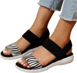 LZPCarra Women's Open Toe Flat Sandals Slippers Ladies Dressy Flat Wide Fashion Stripe Colored Round Toe Slip-On Shoes New Girls Personalized Design Wedges Thick Sole Comfortable Non Slip Sandal - Image 2