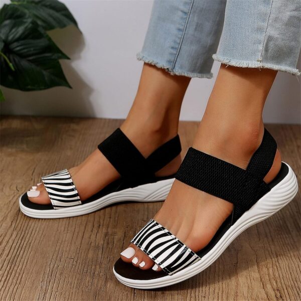 LZPCarra Women's Open Toe Flat Sandals Slippers Ladies Dressy Flat Wide Fashion Stripe Colored Round Toe Slip-On Shoes New Girls Personalized Design Wedges Thick Sole Comfortable Non Slip Sandal - Image 6