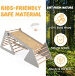 GYMAX 3 in 1 Kids Climbing Set, Wooden Toddler Climber with Reversible Ramp, Outdoor Indoor Children Climbing Frame for 3 Years Old + Boys Girls (Natural+Grey) - Image 7