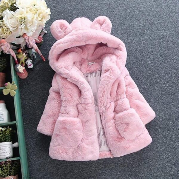 Gemini_mall® Baby Girls Kids Hooded Rabbit Ears Coat Faux Fur Warm Jackets Outwear Winter Clothes for 1-5 Years Old (Pink, 12-18 Months) - Image 2