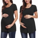 Trailrest Women's Care Tops Maternity Shirts Maternity Care Tops Short Sleeve Nursing Clothing Women's Top Black, black, S - Image 2