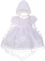 Lito Angels Baby Girls' Christening Gown Baptism Beaded White Dress with Embroidered Lace Cape and Bonnet Infant Age 0-24 Months