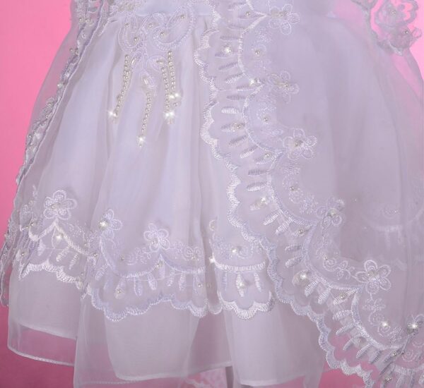 Lito Angels Baby Girls' Christening Gown Baptism Beaded White Dress with Embroidered Lace Cape and Bonnet Infant Age 0-24 Months - Image 6