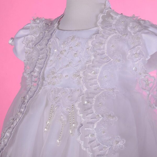 Lito Angels Baby Girls' Christening Gown Baptism Beaded White Dress with Embroidered Lace Cape and Bonnet Infant Age 0-24 Months - Image 5