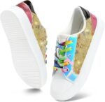 FUPPIA Girls Sneakers Sparkle Glitter Low Top Sneakers for Kids PU Leather Fashion Shoes with Colorful Shoelace for Little Big Kids Multicolor