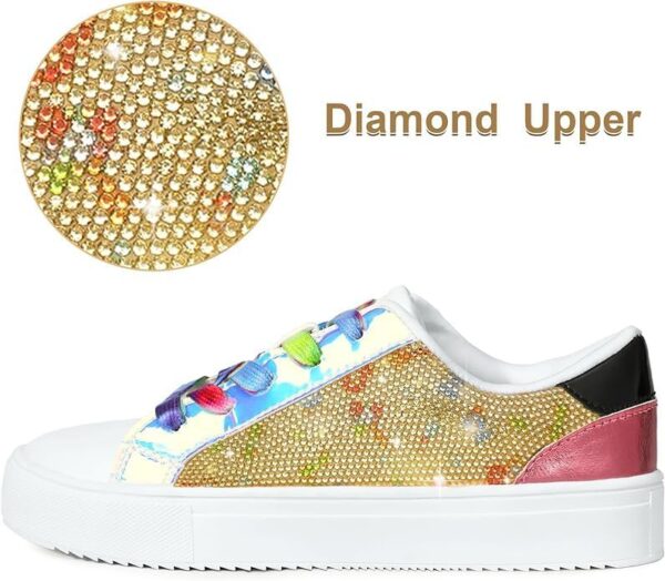 FUPPIA Girls Sneakers Sparkle Glitter Low Top Sneakers for Kids PU Leather Fashion Shoes with Colorful Shoelace for Little Big Kids Multicolor - Image 2