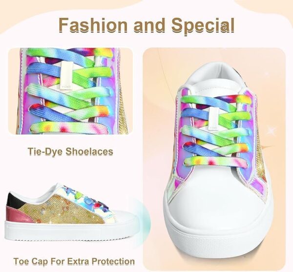 FUPPIA Girls Sneakers Sparkle Glitter Low Top Sneakers for Kids PU Leather Fashion Shoes with Colorful Shoelace for Little Big Kids Multicolor - Image 3