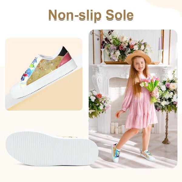 FUPPIA Girls Sneakers Sparkle Glitter Low Top Sneakers for Kids PU Leather Fashion Shoes with Colorful Shoelace for Little Big Kids Multicolor - Image 5