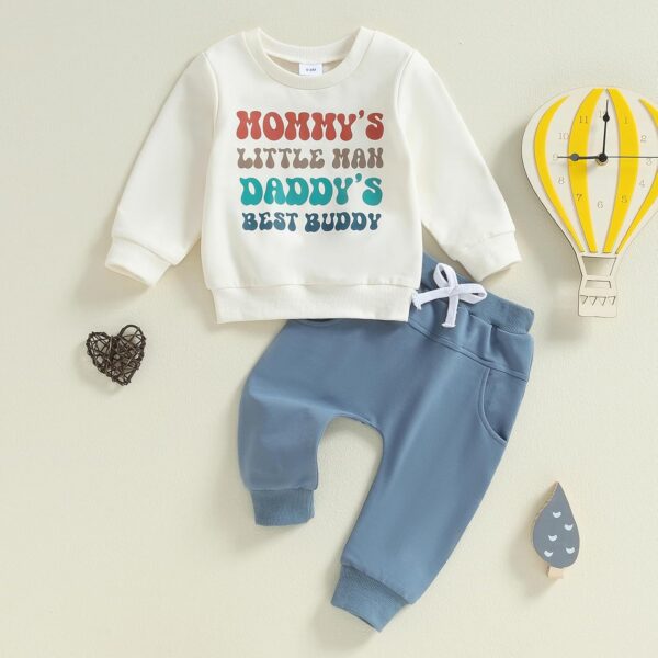 PanLidapan Toddler Baby Boy Outfit Clothes Long Sleeve Letter Print Pullover Jumper Sweatshirt Drawstring Trousers Set Fall Winter Tracksuit - Image 2