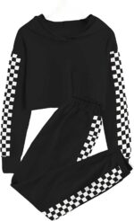 BOVOSHA Girls Clothes Set Kids Crop Top + Plaid Pants Outfits Tracksuit Hooded Sweatshirt Sweatpants 2 PC