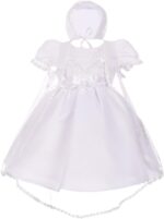 Lito Angels Baby Girls' Pearls Embroidered Baptism Christening Gown White Dress with Cape Bonnet Infant Size 0-12 Months CN009