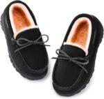 MIXIN Boys House Slippers Memory Foam Moccasin Shoes Furry Plush Lining Non Slip Indoor Outdoor Boys Slippers for Big Kids Little Kids