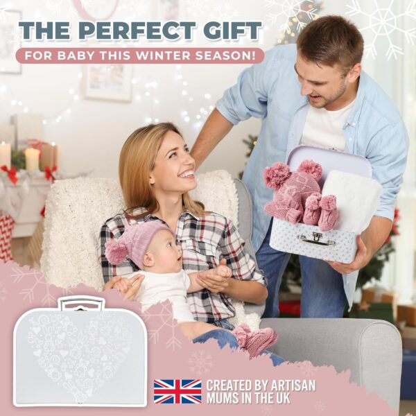 Baby Girl Gifts Newborn -Baby Shower Gifts, Baby Winter Clothes & Newborn Winter Clothes, Warm Winter Baby Gifts, New Baby Gifts with Fleece Blanket, Baby Winter Hat, Baby Knitted Booties, Baby Gloves - Image 2