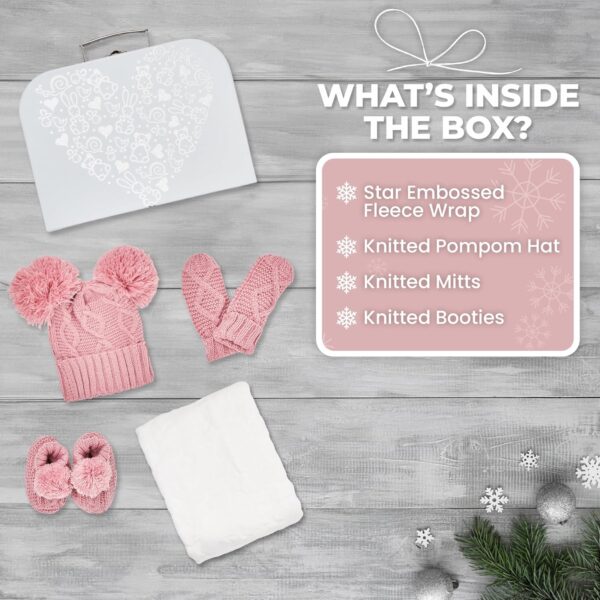 Baby Girl Gifts Newborn -Baby Shower Gifts, Baby Winter Clothes & Newborn Winter Clothes, Warm Winter Baby Gifts, New Baby Gifts with Fleece Blanket, Baby Winter Hat, Baby Knitted Booties, Baby Gloves - Image 3