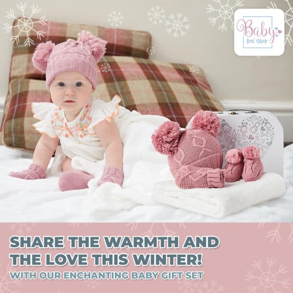 Baby Girl Gifts Newborn -Baby Shower Gifts, Baby Winter Clothes & Newborn Winter Clothes, Warm Winter Baby Gifts, New Baby Gifts with Fleece Blanket, Baby Winter Hat, Baby Knitted Booties, Baby Gloves - Image 5