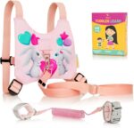 HappyVk Toddler Reins - Baby Reins - Child Walking Harness - Baby Anti Lost Wrist Link with Key Lock - Kid Pink Leash- Child Safety Harness Ages 1-4 - Cute Little Bunnies