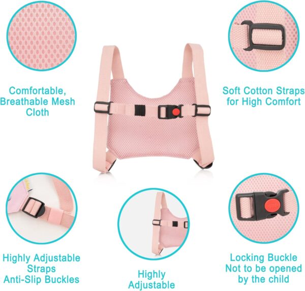 HappyVk Toddler Reins - Baby Reins - Child Walking Harness - Baby Anti Lost Wrist Link with Key Lock - Kid Pink Leash- Child Safety Harness Ages 1-4 - Cute Little Bunnies - Image 3
