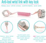 HappyVk Toddler Reins - Baby Reins - Child Walking Harness - Baby Anti Lost Wrist Link with Key Lock - Kid Pink Leash- Child Safety Harness Ages 1-4 - Cute Little Bunnies - Image 4