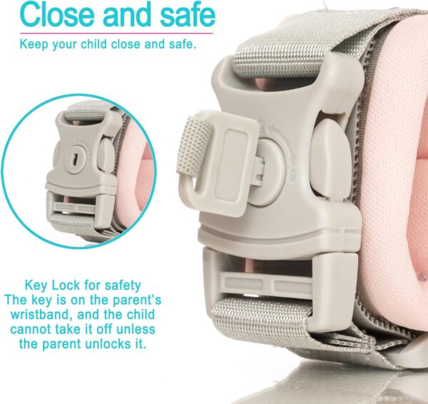 HappyVk Toddler Reins - Baby Reins - Child Walking Harness - Baby Anti Lost Wrist Link with Key Lock - Kid Pink Leash- Child Safety Harness Ages 1-4 - Cute Little Bunnies - Image 5