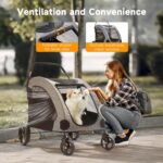 The Fellie Dog Stroller, 4 Wheels Folding Pet Stroller with Adjustable Handle, Storage Pocket & Safety Belt, Pet Travel Cart for Small Medium and Large Dogs Cats, Large Space Dog Stroller, Grey - Image 2