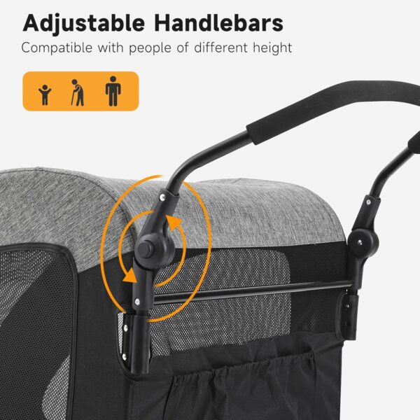 The Fellie Dog Stroller, 4 Wheels Folding Pet Stroller with Adjustable Handle, Storage Pocket & Safety Belt, Pet Travel Cart for Small Medium and Large Dogs Cats, Large Space Dog Stroller, Grey - Image 3