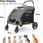 The Fellie Dog Stroller, 4 Wheels Folding Pet Stroller with Adjustable Handle, Storage Pocket & Safety Belt, Pet Travel Cart for Small Medium and Large Dogs Cats, Large Space Dog Stroller, Grey - Image 5