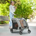 The Fellie Dog Stroller, 4 Wheels Folding Pet Stroller with Adjustable Handle, Storage Pocket & Safety Belt, Pet Travel Cart for Small Medium and Large Dogs Cats, Large Space Dog Stroller, Grey - Image 6