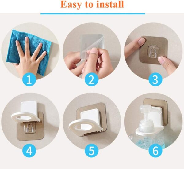 Pump Bottle Dispenser Holder, Hand Sanitizer Hanging Rack Wall Sticker Shower Gel Bottle Holder Shampoo Hand Sanitizer Hook, 4 Pack - Image 7