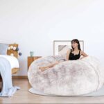 Bean Bag Chair for Adults Kids Without Filling Comfy Fluffy Giant Round Beanbag Lazy Sofa Cover for Reading Chair Floor Chair, 6FT, Grey - Image 6