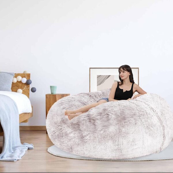 Bean Bag Chair for Adults Kids Without Filling Comfy Fluffy Giant Round Beanbag Lazy Sofa Cover for Reading Chair Floor Chair, 6FT, Grey - Image 6