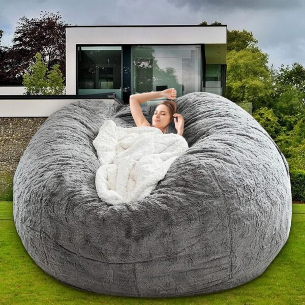 Bean Bag Chair for Adults Kids Without Filling Comfy Fluffy Giant Round Beanbag Lazy Sofa Cover for Reading Chair Floor Chair, 6FT, Grey - Image 7
