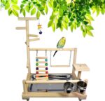 Holzsammlung Wooden Bird Parrot Play Stand/Playground/Gym/Activity Center/Toy Set,with Perches, Ladders, and Swing,for Eclectus Sun Conure Scarlet Macaw Cockatoo Monk Parakeet Quaker-B09