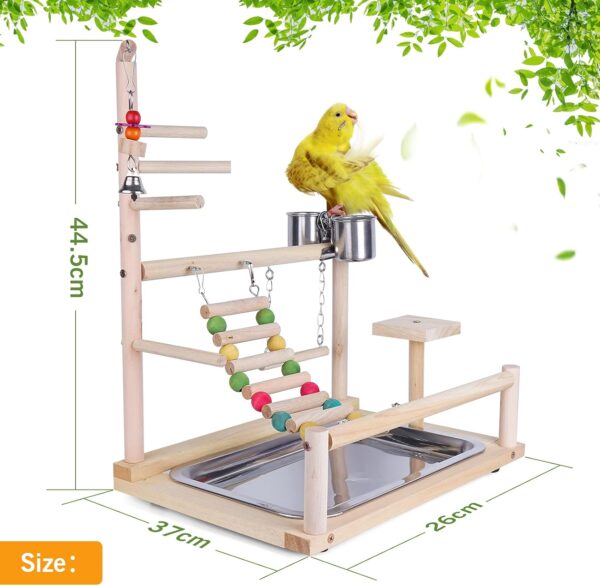 Holzsammlung Wooden Bird Parrot Play Stand/Playground/Gym/Activity Center/Toy Set,with Perches, Ladders, and Swing,for Eclectus Sun Conure Scarlet Macaw Cockatoo Monk Parakeet Quaker-B09 - Image 2