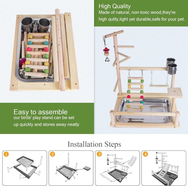 Holzsammlung Wooden Bird Parrot Play Stand/Playground/Gym/Activity Center/Toy Set,with Perches, Ladders, and Swing,for Eclectus Sun Conure Scarlet Macaw Cockatoo Monk Parakeet Quaker-B09 - Image 5