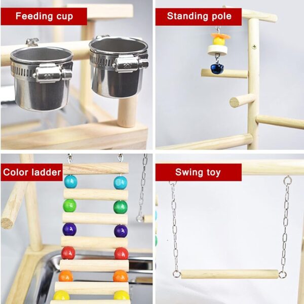 Holzsammlung Wooden Bird Parrot Play Stand/Playground/Gym/Activity Center/Toy Set,with Perches, Ladders, and Swing,for Eclectus Sun Conure Scarlet Macaw Cockatoo Monk Parakeet Quaker-B09 - Image 6