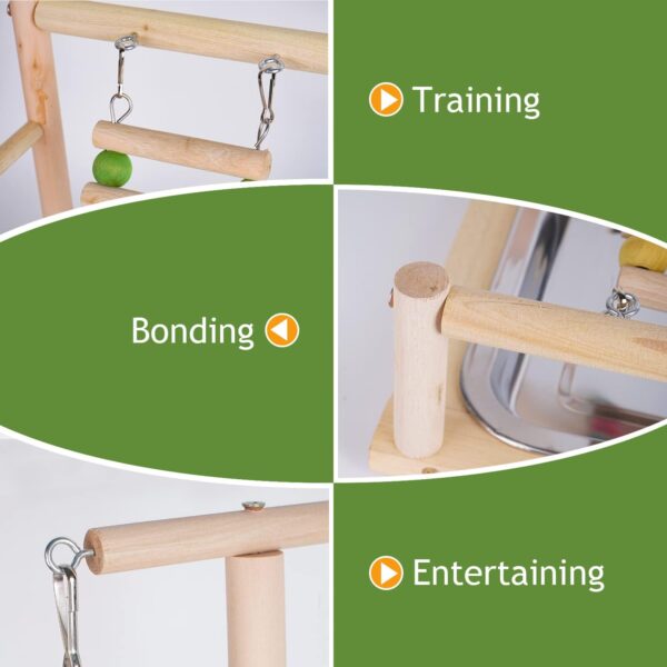 Holzsammlung Wooden Bird Parrot Play Stand/Playground/Gym/Activity Center/Toy Set,with Perches, Ladders, and Swing,for Eclectus Sun Conure Scarlet Macaw Cockatoo Monk Parakeet Quaker-B09 - Image 7