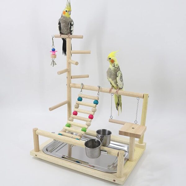 Holzsammlung Wooden Bird Parrot Play Stand/Playground/Gym/Activity Center/Toy Set,with Perches, Ladders, and Swing,for Eclectus Sun Conure Scarlet Macaw Cockatoo Monk Parakeet Quaker-B09 - Image 8