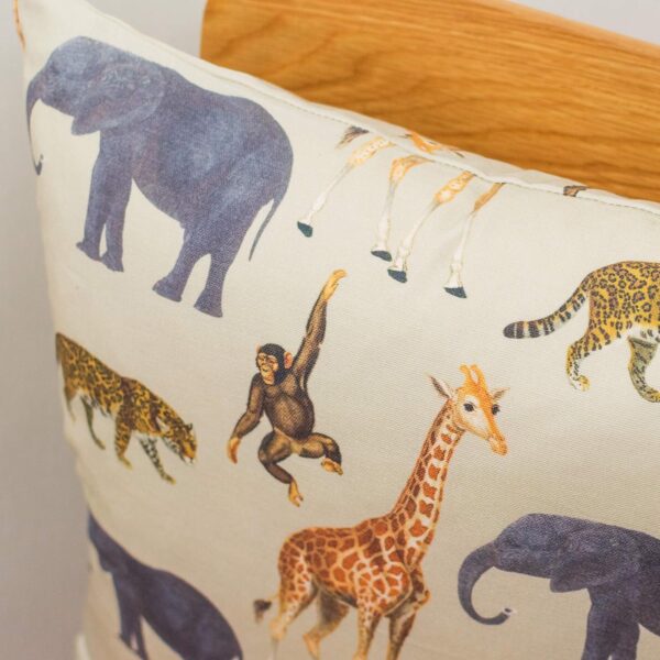 Linen Loft Zoo Animals Cushion Cover. Giraffes, Elephants, Tigers, and Monkeys. Double Sided, 43cm (17") Square Pillow. 100% Cotton. Nursery Kids Accessory. - Image 2