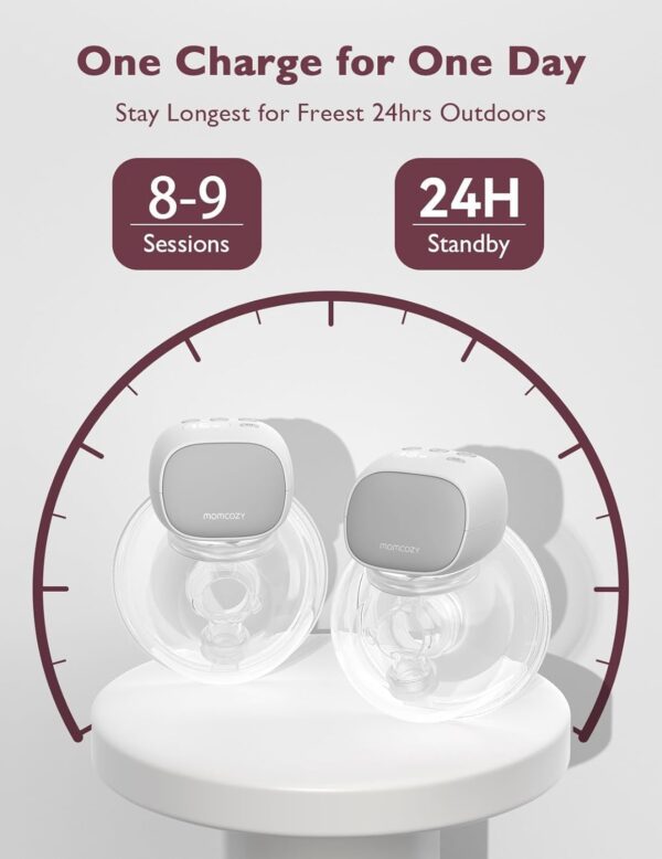 Momcozy S9 Pro Updated Wearable Breast Pump, Hands-Free, Longest Battery Life & LED Display, Portable Electric Breast Pump with 2 Modes & 9 Levels - 24mm (Gray, 2 Count) - Image 3